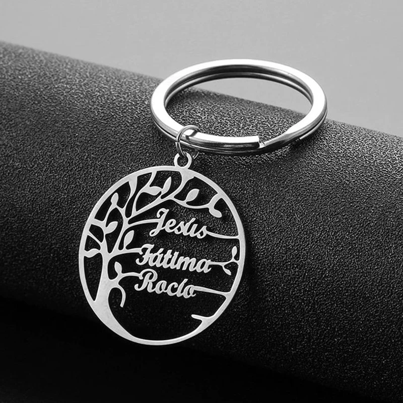 Customized World Tree Tree of Life Name Engraving Stainless Steel Keychain Family Member Name Nameplate Keychain Jewelry Gifts