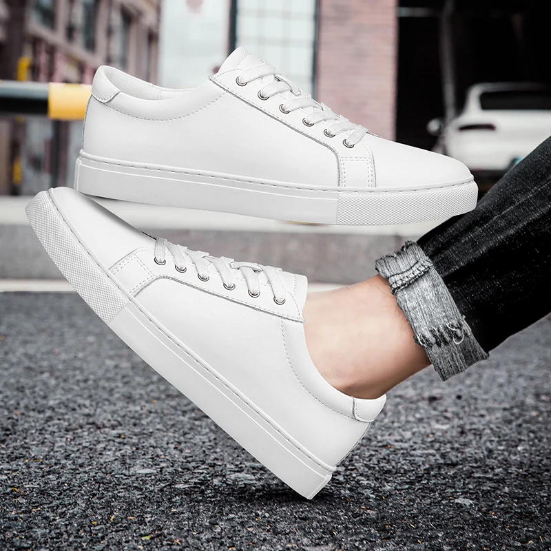 Handmade Black Leather Casual Sneakers - Mens Autumn Flats