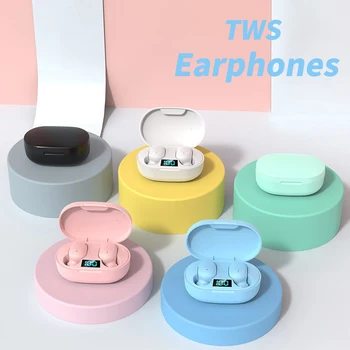 TWS 블루투스 무선 이어폰, 헤드폰, 스테레오 헤드셋, 스포츠 이어버드, 스마트폰 E6S 용 충전 박스 포함 마이크