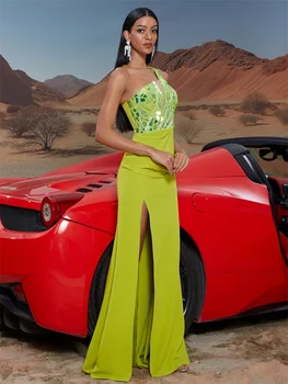 فاخر الماس التصحيح الأصفر ثوب مسائي أنيق المرأة طويلة سبليت حورية البحر فساتين الزفاف حزب اللباس كوكتيل حفلة موسيقية 4