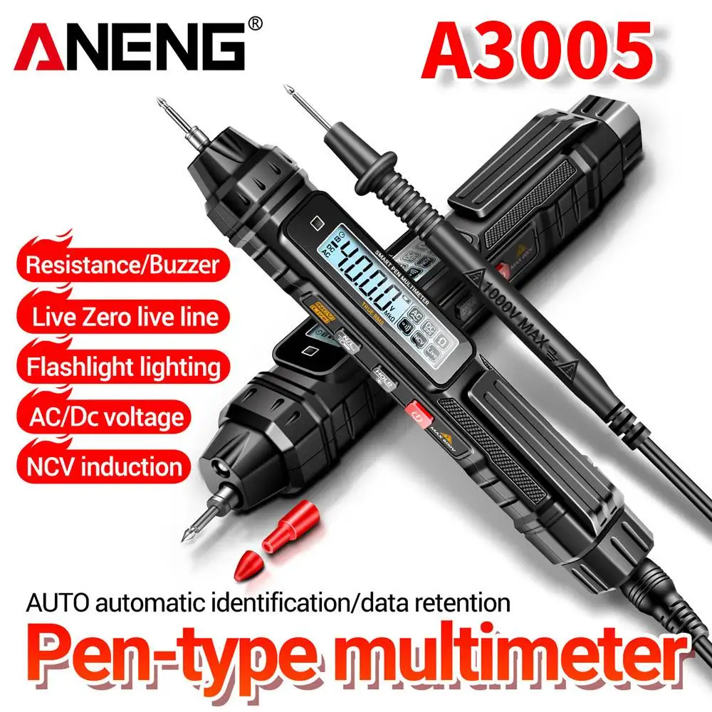 Digital Multimeter Multimeter Tester Voltage Meter Tester Analog Multimeter A3005 Multifunctional Pen Meter 4000 Counts AC/DC Voltage Ohm Diode Tester Non-Contact Measurement Tool