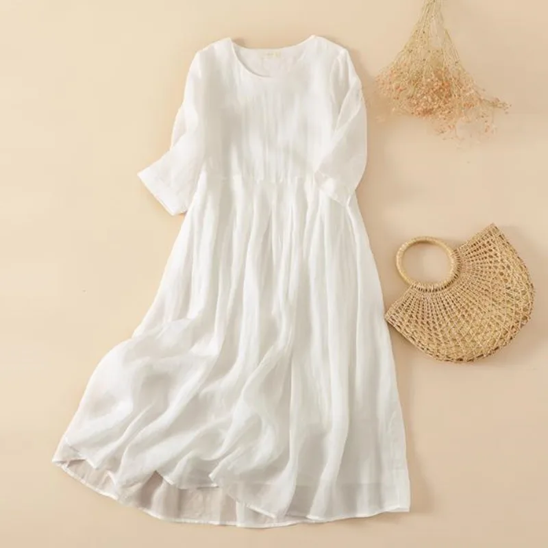 Beach Dress Long White Women Elegant Clothing Loose Mid Maxi Robe Skirt ...