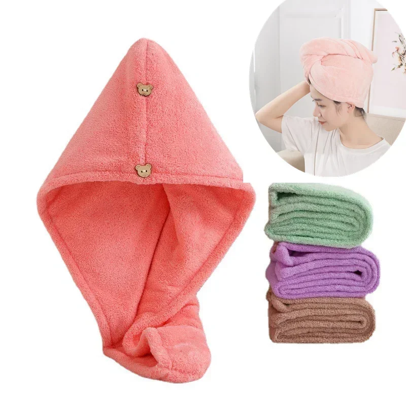 

Purchase Products Microfiber Hair Towel Hair Cap With Button Feminine Bathroom Accessories Quick-drying Bathrobe Home Textile