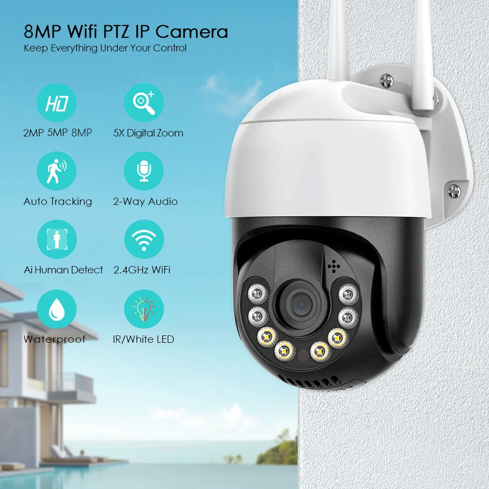 NEW 4K 8MP 5MP UHD PTZ IP Camera WiFi H.265 AI Human Detect Auto Tracking 2MP CCTV Security Protection Camera Video Surveillance home cctv