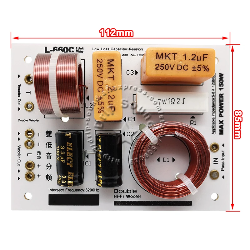 2pcs 2 웨이 3 유닛 더블베이스 150W KASUN L-660C Hi-Fi 오디오 스피커 주파수 분배기 크로스 오버 필터
