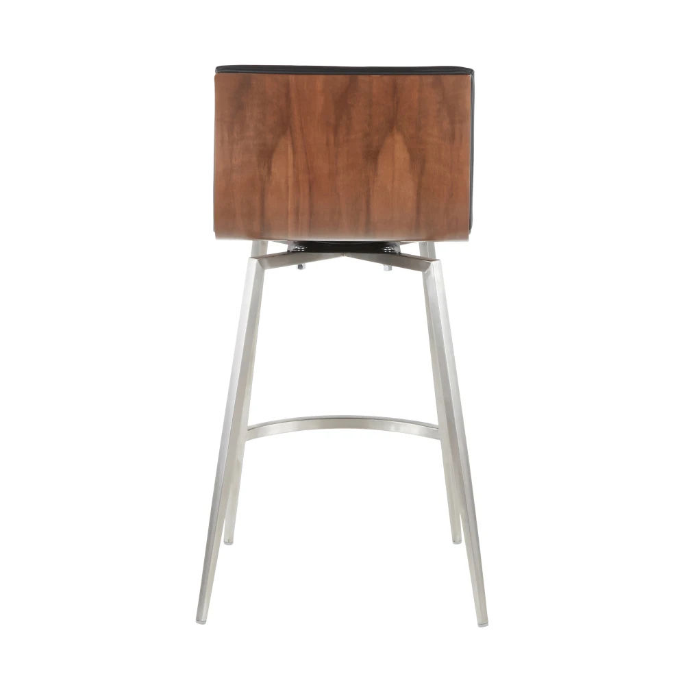 Mason Contemporary Swivel Counter Stool in Stainless Steel, Walnut Wood, and Black Faux Leather by LumiSource - Set of 2 5