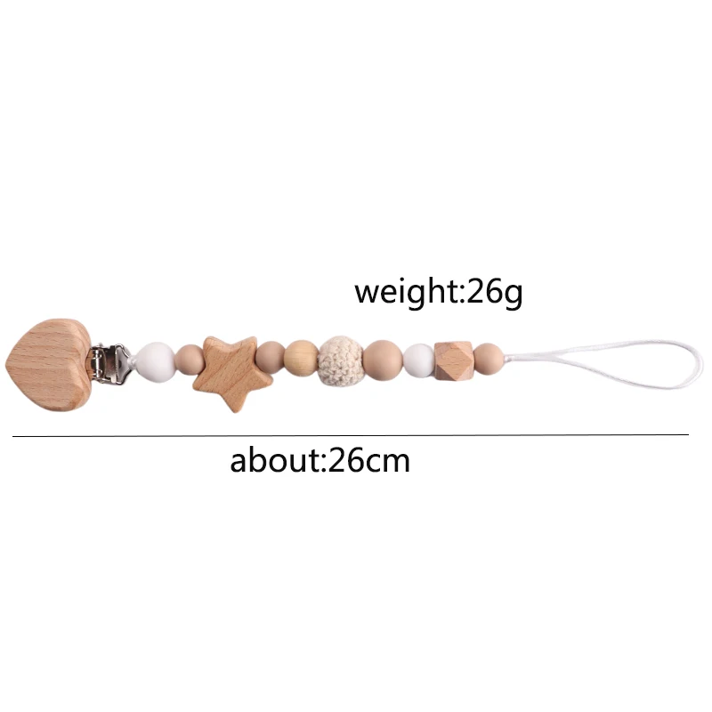 Baby Wood Crochet Round Bead Pacifier Chain Wooden Heart Dummy Holder Clip For Baby Teether Teething Chain Nursing Chew Toy Gift pacifier clip pacifier chain pacifier accessories
