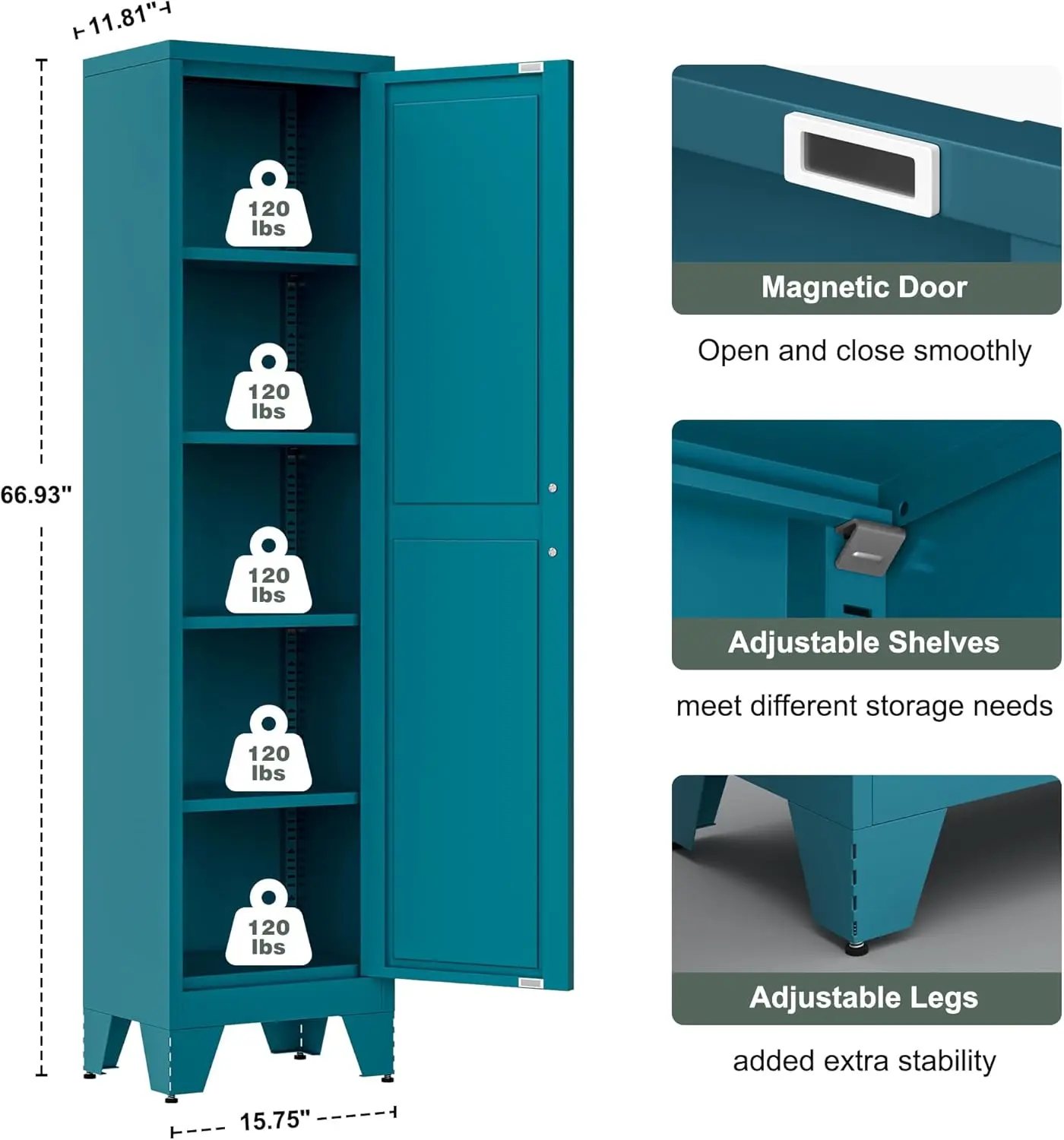 67''Farmhouse Metal Storage Cabinet with Barn Doors,Steel File Cabinet for Home Office,Kitchen Pantry 4 Adjustable