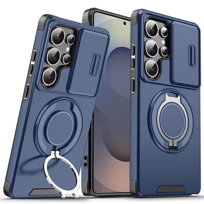 Magnetic Ring Stand Phone Case with Slide Camera Protection and Armor Cover
