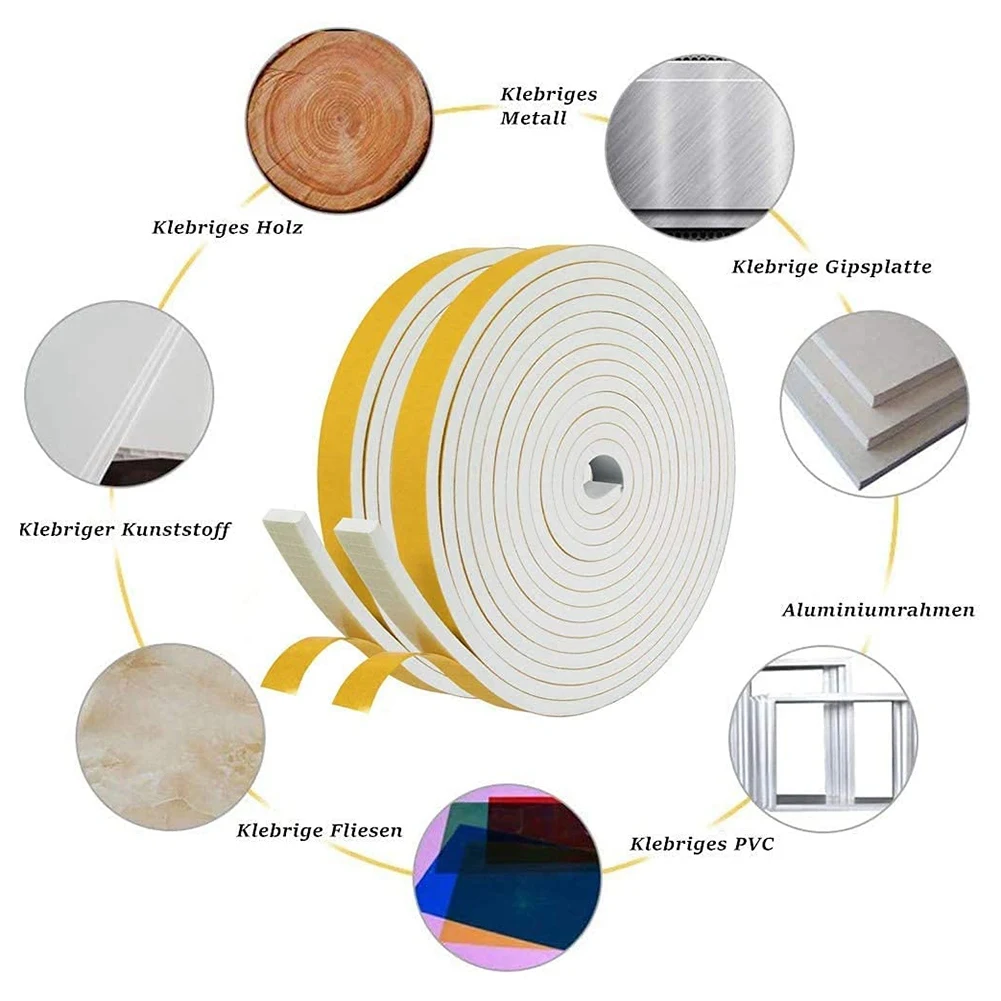 Self Adhesive Foam Tape Door Window Seal Door Draught Excluder Weatherstripping 6mm Wide x 3mm Thick 3 Pcs Each White door seal strip sealing strip tape waterproof tape window seal strip sealing tape sealing strip rubber door weatherstripping door weatherstripping door draft stopper