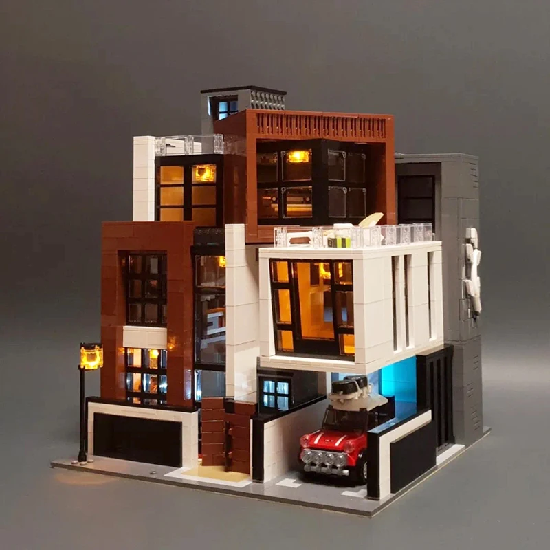 Esperto Villa Moderna Brick Bank Cafe Corner Modello Moc Case Modulari Building Blocks Giocattoli Negozio Di Libri Per Animali Town Hall