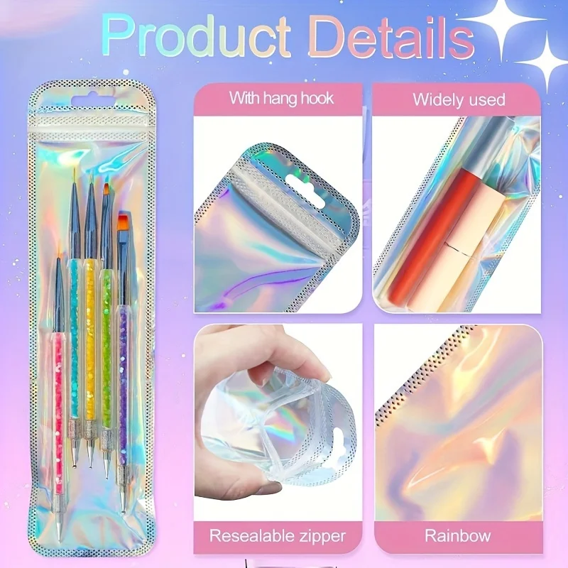 50pcs Self Sealing Plastic Bag Bag, Eyelash Pencil Packaging for Beauty Needle, Small Strip Shaped Plastic Bag 4