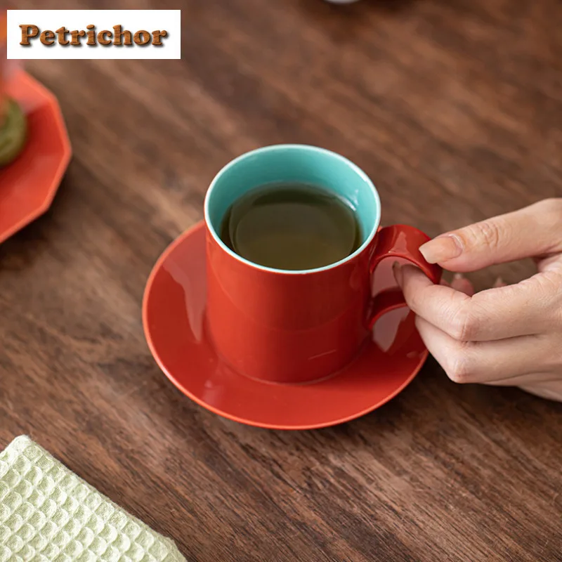 190ml Nuovo Cinese Rosso Tazza di Caffè Con Piatto Coppia Impugnatura Tazze Tè pomeridiano Tazza Tazza Piattino Kit Ufficio Tazza di Acqua Drinkware 5