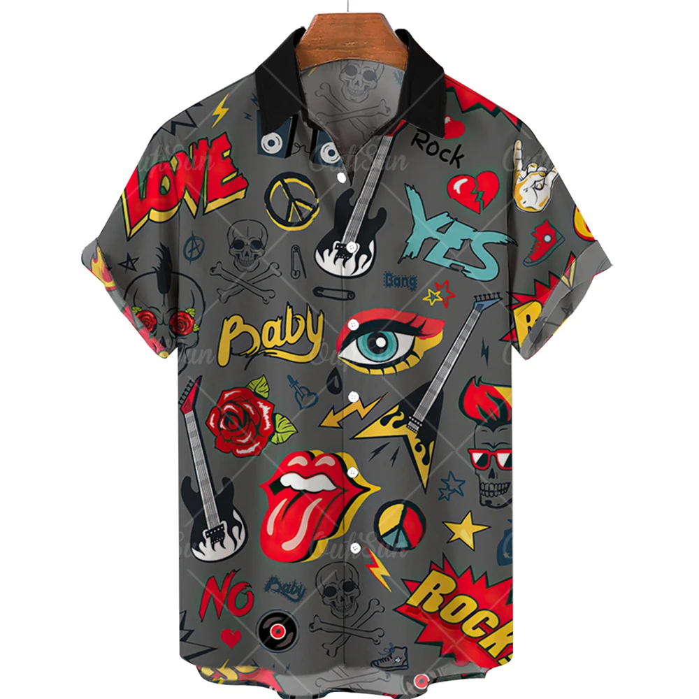

Hawaiian Men's Shirts Music Cd 3d Printed Rock Shirts For Men Single Breasted Oversized Top Tee Shirt Men Clothing Male Camisa