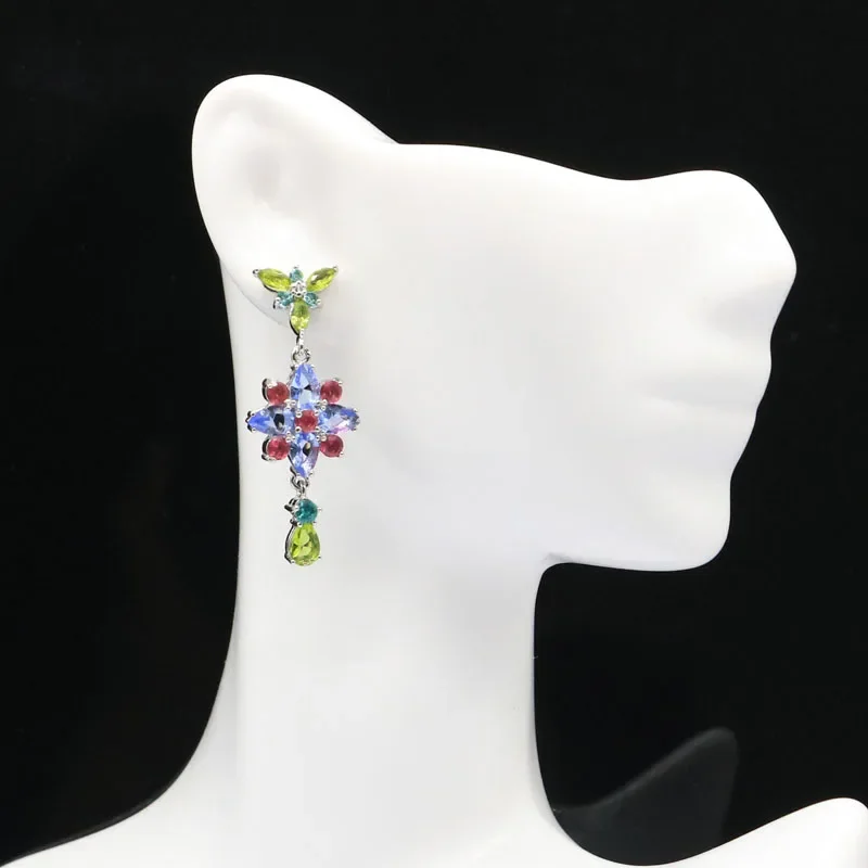 6g 925 SOLID STERLING SILVER Customized Earrings Colorful Aquamarine Peridot Swiss Blue London Blue Tanzanite Tourmaline CZ Dail