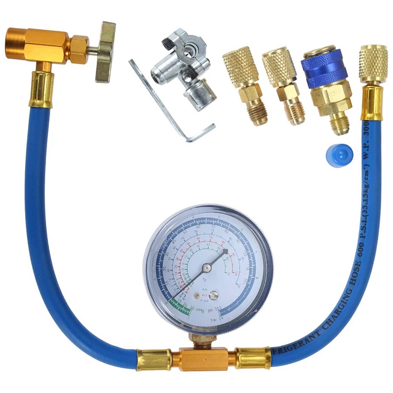 R134A Charging Hose to Refrigerator -with Air Conditioning Gauge-Refrigerant R134A Can Tap to R-12/R-22 Port