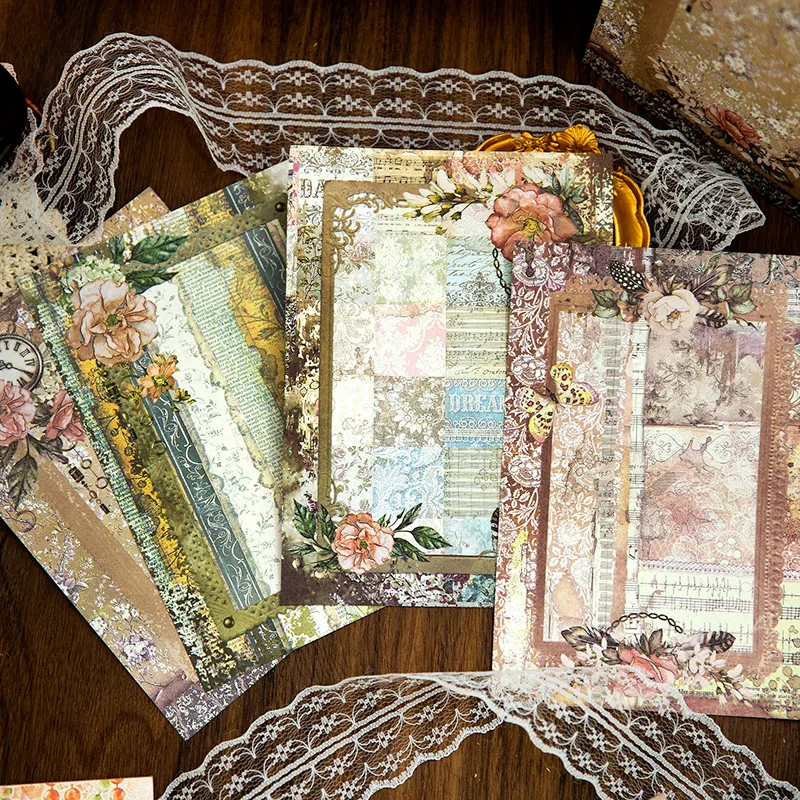 

20sets/lot Memo Pads Material Paper Spring Flower Field Junk Journal Scrapbooking Cards Retro Background Decoration Paper