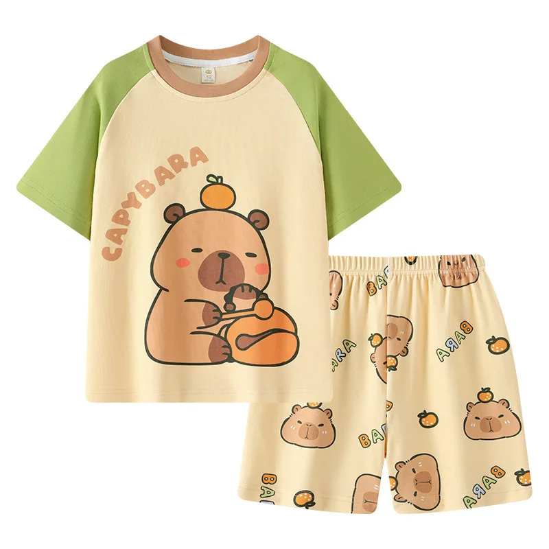Pajamas Sets Children Pajamas Kids Clothes Sets Capybara Pajama Sets 2025 Summer Teen Girls Cartoon Short Sleeved Tops Shorts 2pcs Sleepwear Nightgown Loungewear