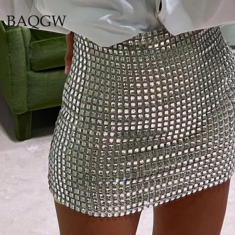 

Fashion Sequined Patchwork Women Party Clubwear Sliver Mini Skirt Streetwear High Wiast Elegant Bodycon Summer for Female Skirt