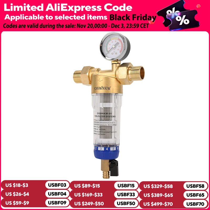 OSWNKW-05 Pre Filter เครื่องฟอกอากาศทั้งบ้าน Spin Down เครื่องกรองน้ําตะกอน Central Prefilter ระบบ Backwash ตาข่ายสแตนเลส 1