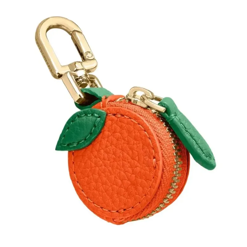 Cute Fruit Shaped Leather Coin Wallet, Mini Zipper Earphones, Keychain Pendant, Girl's Birthday Gift, Creative and Interesting