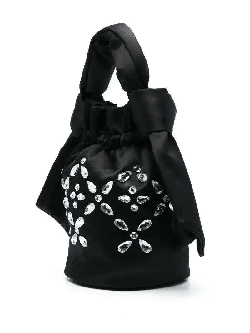 

New Decor Handbag Bag Bucket Small 2023 Metal Crossbody Lace-Up Knotted Bags Fashion Ladies Letters Ladies Floating Rhinestone