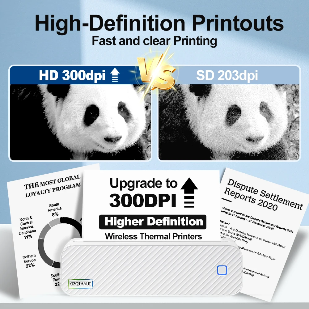 304DPI/203dpi Inkless Portable Thermal Printer A40 Folded Rolls Thermal Paper Photo PDF Document Printing for Travel Office Home - 2