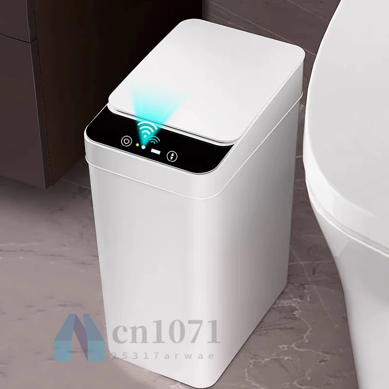 Trash Can Automatic Electronic Trash Can White Touchless Narrow Smart