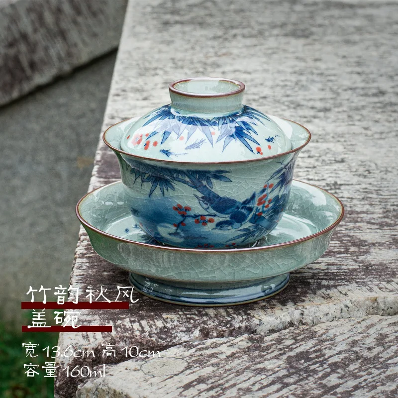 中国 清時代 粉彩竹紋蓋茶碗ペア 訳あり 送料込み250709 中国 清時代