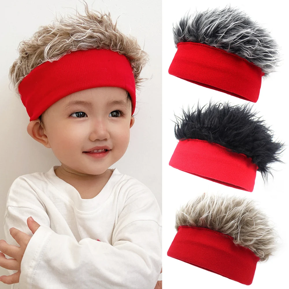 Men Novelty Knit Fake Hair Hat Warm Windproof Decorative Hat For Friend