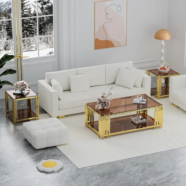 Coffee Table Gold Stainless Steel Metal 4