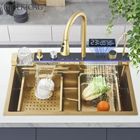Stainless Steel Kitchen Sink Golden Smart Digital Display Integrated Kitchen Sink Set Multi-functional Wash Basin 1