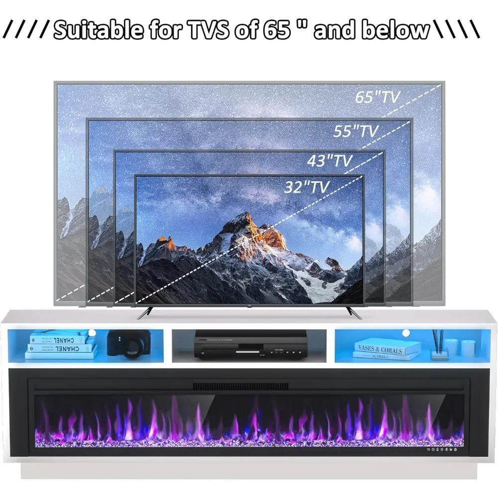 58 "fireplace TV Cabinet, Suitable for TVs Up To 65", Living Room TV Console, LED Lights Entertainment Center 4