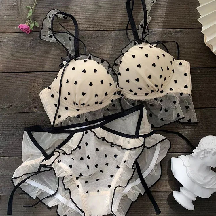 My melody lolita summer flocked mesh yarn lingerie underpants suits sweet lolita no steel ring bralette gathered girl brassiere