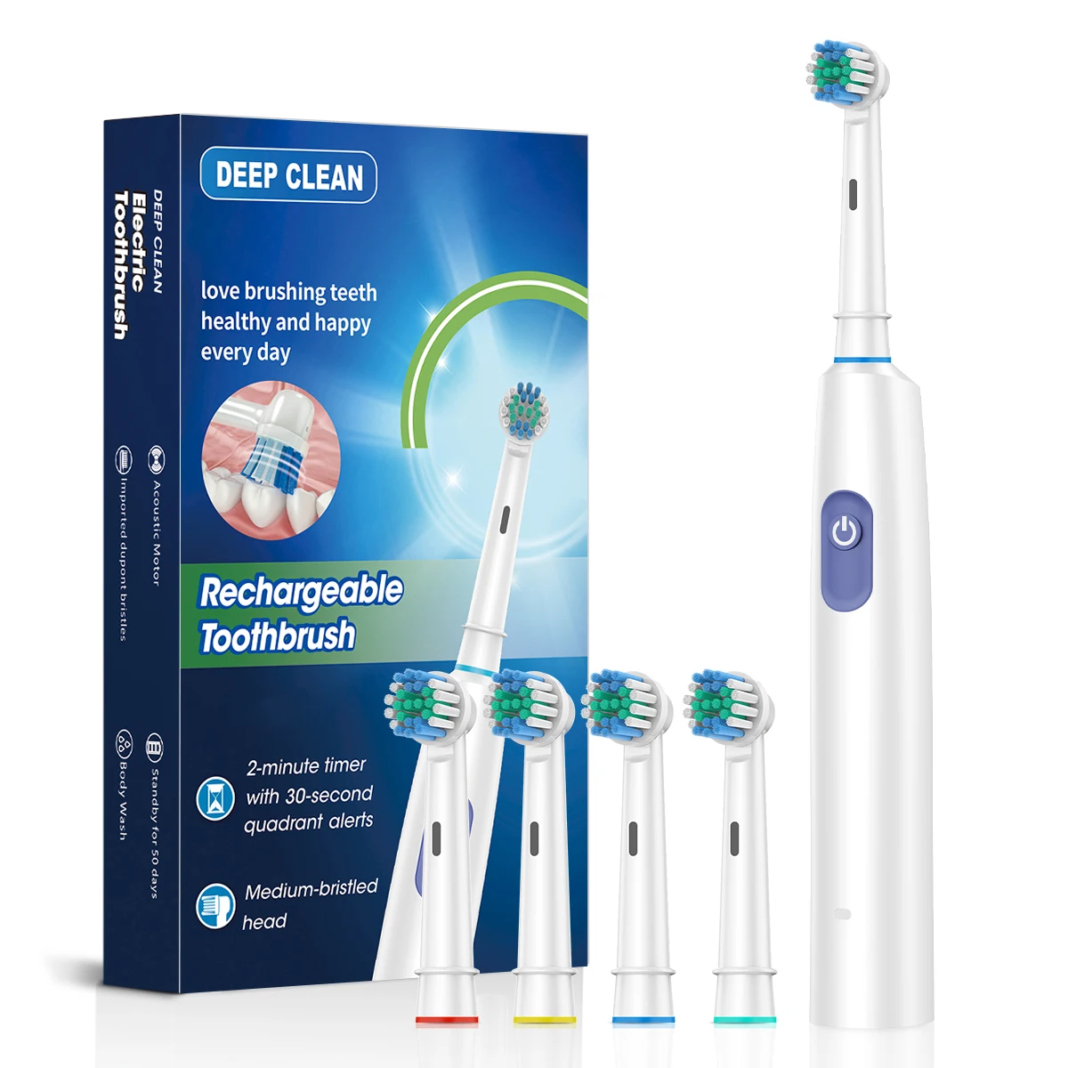 Electric Toothbrush 2002 Rotating Adult Timer 6 Mode USB Charger Rechargeable Replacement Heads Set