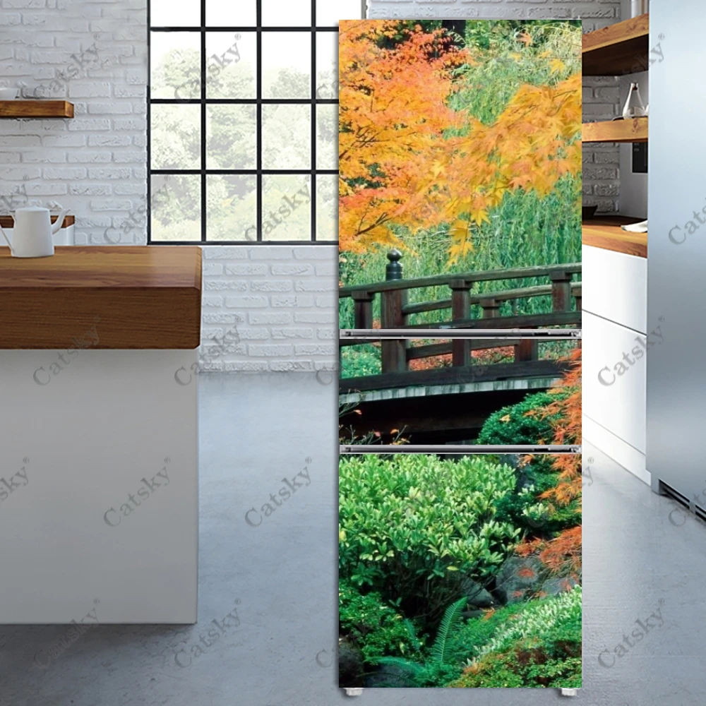 

Outdoor Scenery Pattern Green Fridge Door Cover Wall Sticker Self-adhesive Tree Refrigerator Stickers Wallpaper Home Decoration
