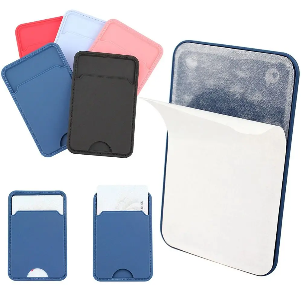 2Pcs Mobile Phone Back Slot Card Holder Wallet Case Silicone Phone Pouch Mobile Back Paste Sticker Bus/ ID Bank Card Paste
