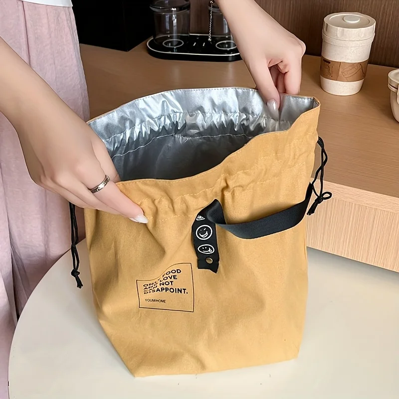 Japanese-Style Lunch Box Tote Bag with Drawstring Closure, Insulated Bento Bag That Does Not Contact Food (Non-Food Contact) - 2