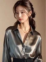 Ele Long Sve Satin irt Women's  Collar Busin Top Slimming Versatile Early Spring New Sle Commute Faion - Image 4