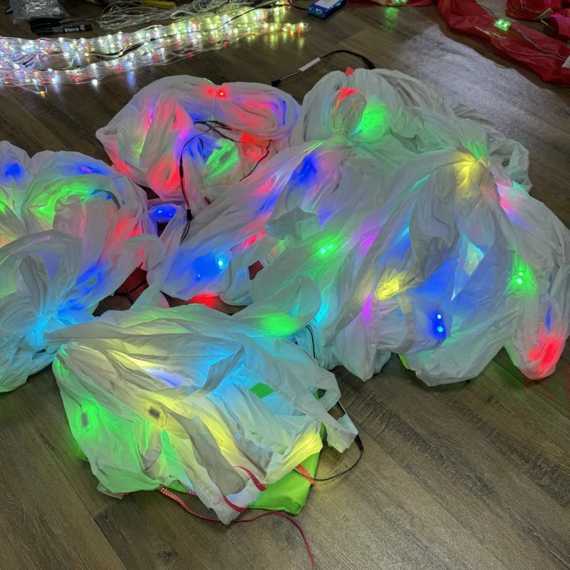 Colorful 3D 10m 15m 20m white tubing tails for LED kites for mantaray delta parafoil kites large soft kites flying with lights 6