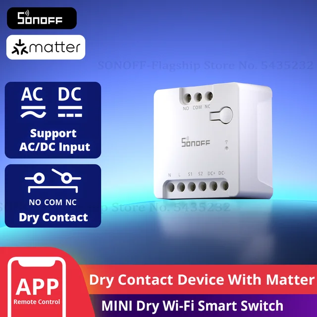SONOFF MINI-D Wi-Fi สมาร์ทสวิตช์ First MINI Dry Contact รีเลย์อุปกรณ์ Matter รองรับแหล่งจ่ายไฟ AC/DC คอนแทคควบคุม 1
