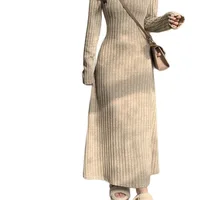 Robe en tricot à manches longues de style français, vintage, cintrée à la taille, coupe ajustée, col semi-ouvert, nouvelle arrivée printemps-automne pour femmes 5