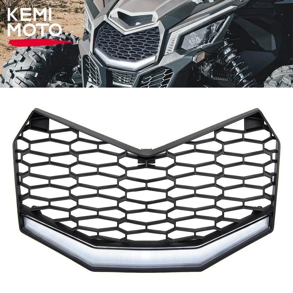 KEMIMOTO-UTV-Front-Bumper-Mesh-Grill-w-LED-Light-for-Can-am-Maverick-X3 ...