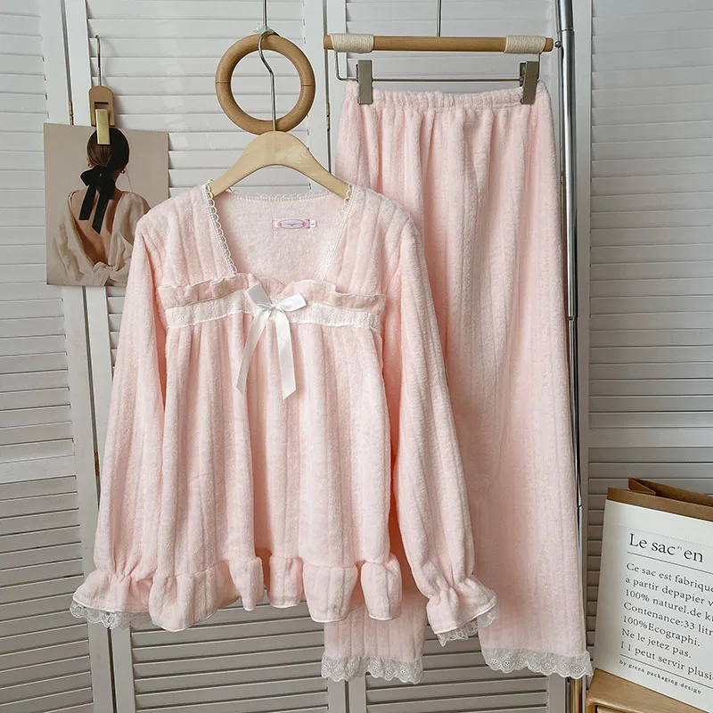 Women Winter Pink Pajamas Pink Women Pajama Set Velvet Pink Pajamas
