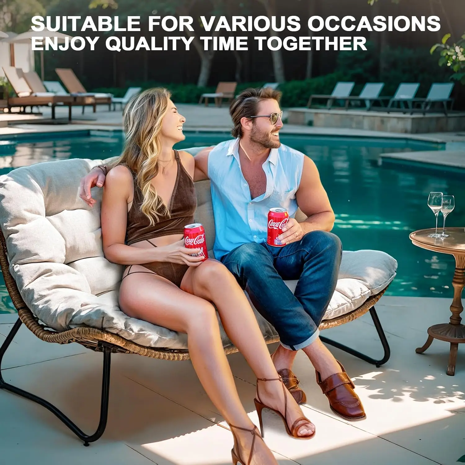 Outdoor Loveseat, 2 Seater Outdoor Couch with Soft Cushion, All-Weather Boho Rattan Patio Furniture