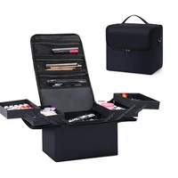 Large Makeup Carrying Train Case for Women, Travel Bag Storage Box,4 Tier Professional Nail Organizer Case with Adjustable 1