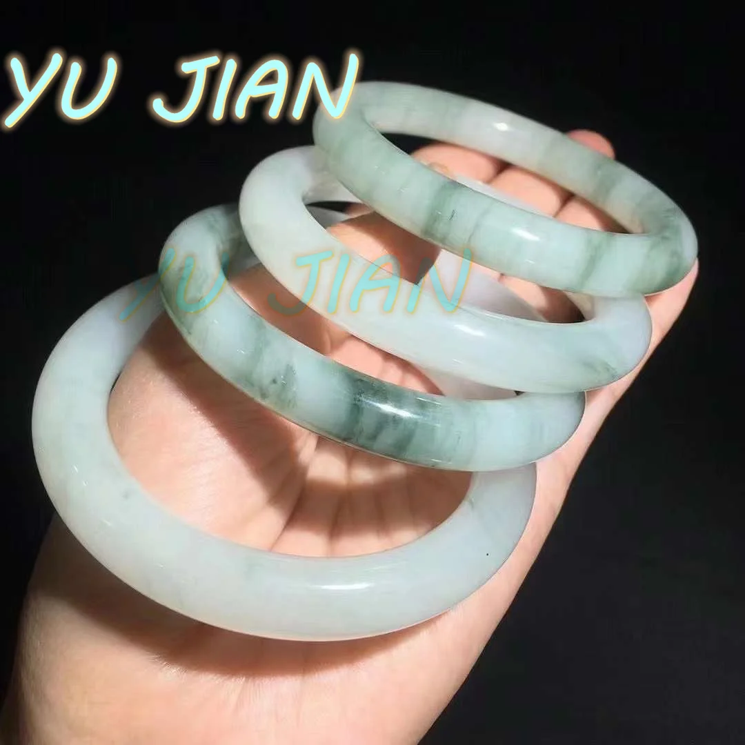 

New Natural Tianshan Jadeite Thin Round Bracelet Original Ecological Pattern Floating Green Flower Jade Bangle Handring Jewelry