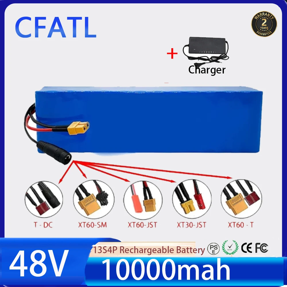 

18650 Lithium Battery Pack 48v 10000mAh Rechargeable Battery 13S4P With BMS and Charge for Electric Scooter Battery Power Bank