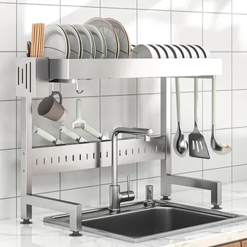Stendino per lavello regolabile sopra il lavandino Supporto per asciugare i piatti Scolapiatti da cucina in acciaio inossidabile Scolapiatti per drenaggio automatico 1