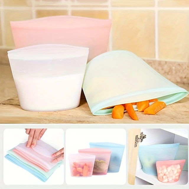 Conteneurs alimentaires en Silicone, sacs de rangement réutilisables, ensemble de sacs à fermeture éclair étanches pour réfrigérateur et congélateur, conservation de la fraîcheur, organisateur de cuisine, 1/3 pièces 4
